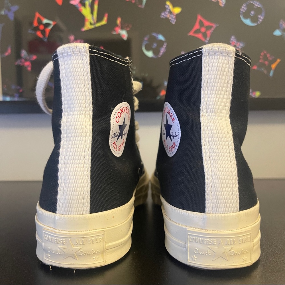 Comme des Garcons Black Canvas High-Top Sneakers with Red Heart - Picture 3 of 6